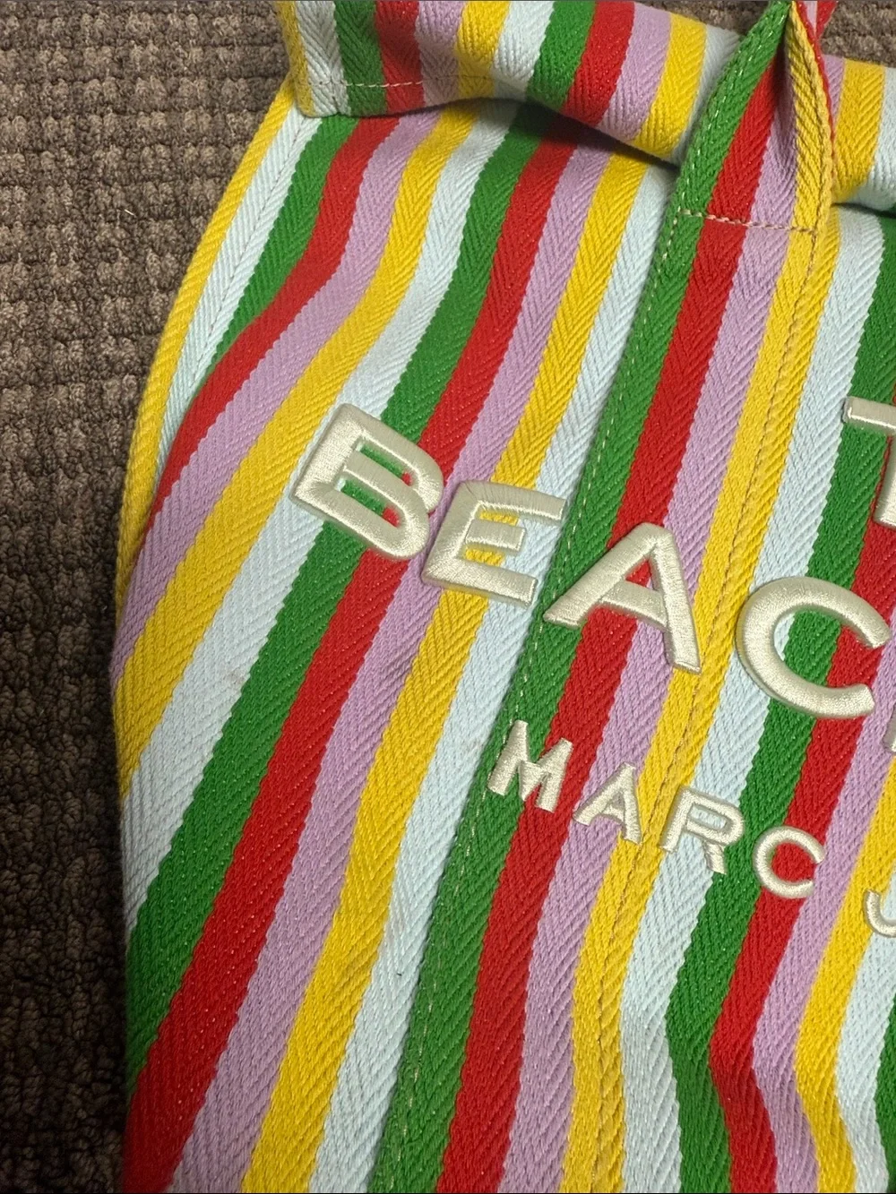 Marc Jacobs The Beach Tote Bag Red/White/Green/Yellow/Pink Stripes Excellent